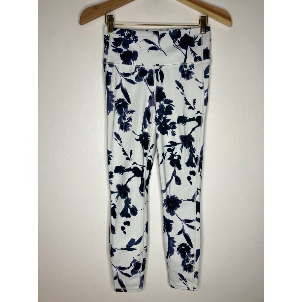 Athleta Women's XS White Blue Floral Cropped Leggings READ